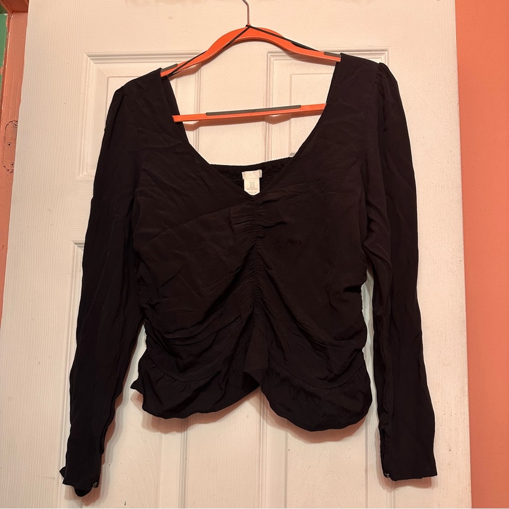 H&M Black Crop Ribbed Blouse